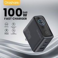 Orashare C100T 100W GaN 3‐Port Fast Charger USB‐C & USB‐A PD/QC Touch LED Laptop & Phone