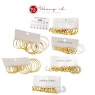 Woomy - AN617 Elegant Gold Silver Square Hoop Earrings 6 Set Heart Pearl Earrings For Women Jewelry 