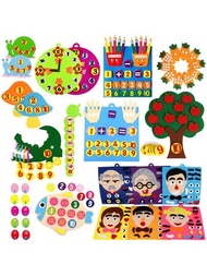 教育用蒙特梭利毛氈玩具,幫助兒童學習顏色,數字,表情,可愛的動物,植物和蘋果樹圖案,適用於家庭和幼稚園使用