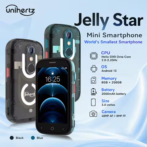 Unihertz Jelly Star Mini Smartphone 8GB 256GB Led Light Unlocked Transparent Backshell Cellphones Fo