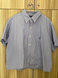 Ralph Lauren 古著polo改製短版藍紫色細條紋寬鬆短袖襯衫上衣
