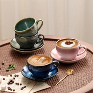 Retro Kiln-Changed Ceramic Coffee Cup Cappuccino Latte Fancy Embossed Art Latte Cup Saucer Set 300ml
