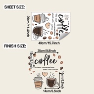 Creative Wall Stickers Coffee Cup Pattern Cafe Living Room Decor Cabinet Art English Home Decoration