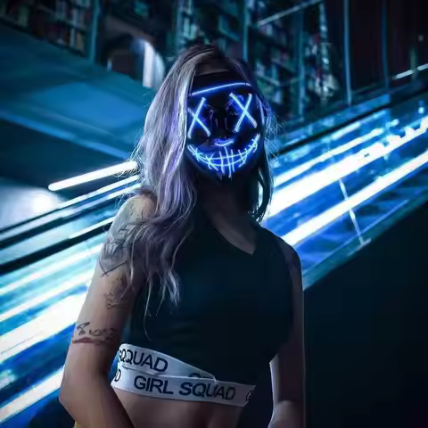 LED Glowing Black V-Shaped Mask, Masquerade Cheering Prop, EL Ghost Face Mask, Glowing Mask