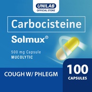 Unilab Solmux 500 mg 100 Carbocisteine Capsules - Fast and Trusted Relief from Cough with Phlegm wit