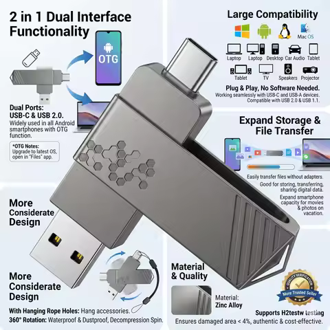 2 in 1 Flash Drive High Speed Pen Drive OTG Type C USB A Interfaces for MacBook Android USB Flash Dr