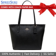 Coach Handbag With Gift Paper Bag Tote Shoulder Bag Crossgrain Leather Zip Tote Black # 83857