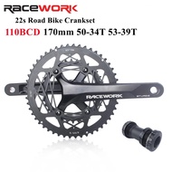 Racework Road Bike Crankset Crankset 170mm 110BCD Hollow Integrated Crank Chrysanthemum Double Crankset 50-34T/53-39T