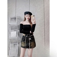 ELWYN women's jean skirt with unique design to flatter the figure, size S M L 1406