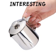 INTERESTING Coffee Frothing Pitcher, Stainless Steel Silver Milk Frothing Pitcher, Latte Coffee Art 
