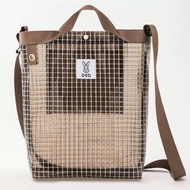 日本 DOD 雜誌附錄 啡色格紋透明膠面 直身 手提 斜咩袋