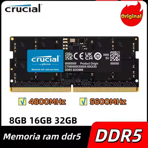Original Crucial DDR5 RAM 8GB 16GB 32GB 4800MHz 5600MHz 262pin SO-DIMM Memory non-ECC for LEGION Lap