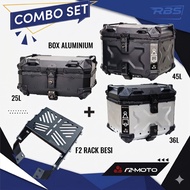 COMBO SET F2-MOTO ALUMINIUM BOX 25L,35L,45L+ F2 Rack Lipat  Y15/Y16/LC135/RSX/RS150/NMAX