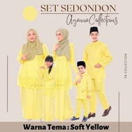Baju Raya Sedondon Tema Warna Soft Yellow (Kuning Cair) Set Family Ayah Ibu Anak Baju Kurung Baju Melayu Kurta [RAYAFR]