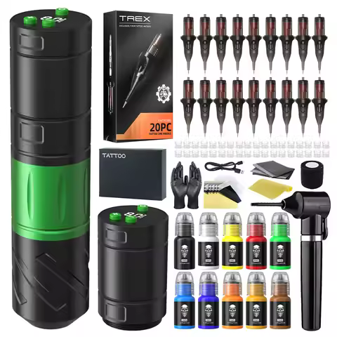Tattoo Kit T-Rex High Quality Rotating Tattoo Machine Pen with 2 Battery Power Tattoo Machine, Wirel