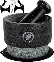 Laevo Mortar and Pestle Large Set - Black Granite Stone Spice Grinder, 2.1 Cup Capacity, 5.5" - Reversible Molcajete Mexicano - Guacamole, Pesto, Spices - Large Mortar &amp; Pestles, Mortar and Pestle Set