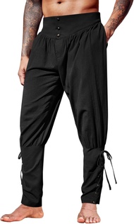 NEW Mens Medieval Ankle Pants Renaissance Viking Pirate Lace Up Tapered Halloween Linen Costume Trou