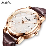 Sunlifex Jam Tangan Pria Anti Air Original Tali Kulit Kuarsa Bisnis Klasik Jam Tangan Cowok 7006