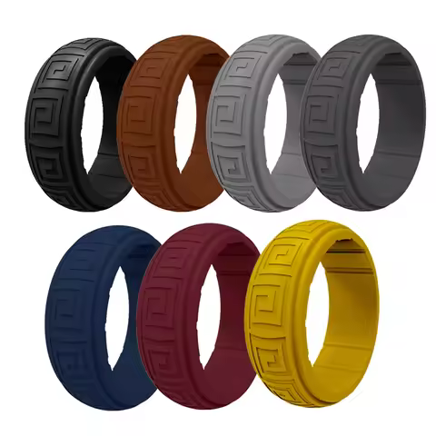Geedyn 8mm Width 7-14 Size 7 Colour Retrospective Silicone Ring Set for Man Sport Bands