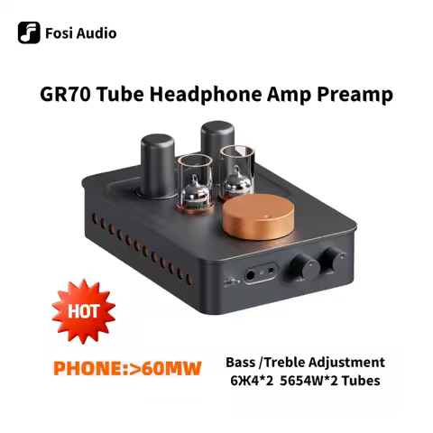 Fosi GR70 Tube Headphone Amplifier Preamp Class A Vacuum tube Amp with 5654W*2 & 6Ж4*2 3.5mm & 6.35m