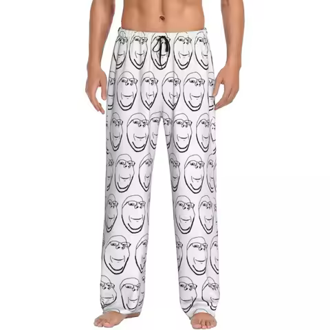 Custom Smiling Wholesome Wojak Soyjak Pajama Pants Men Sleepwear Sleep Lounge Bottoms with Pockets