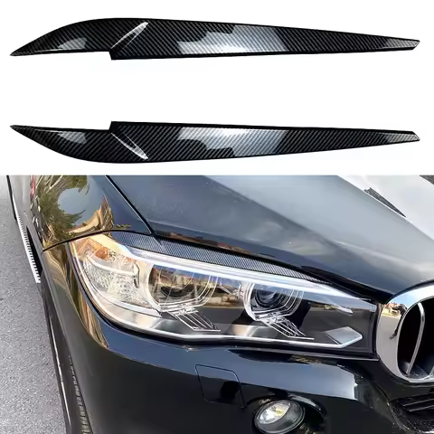 2Pcs Car Headlight Lamp Eyebrows Cover Trim Stickers For BMW X5 X6 F15 F16 2014-2018 Model ABS Mater