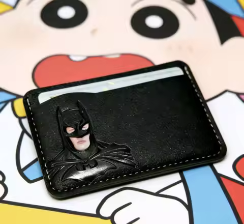 Personalized Leather ID Card Holder with Superhero Mask Design Great Gift Option travel wallet id ca