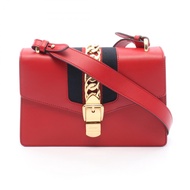 【二手】Gucci Sylvie 小號 Web Line 單肩包 4218821RED皮革 Sylvie 兩用單肩包 女士二手 A