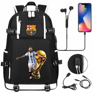 FCS Barcelonas Student No. 30 messis Sports Backpack for Men Women sports football star print USB yo