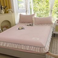H-66/ 2023NewAWaffle-like Summer Mat Lace Fitted Sheet Cool Mattress Protective Cover Bedspread Solid Color Summer U0VV
