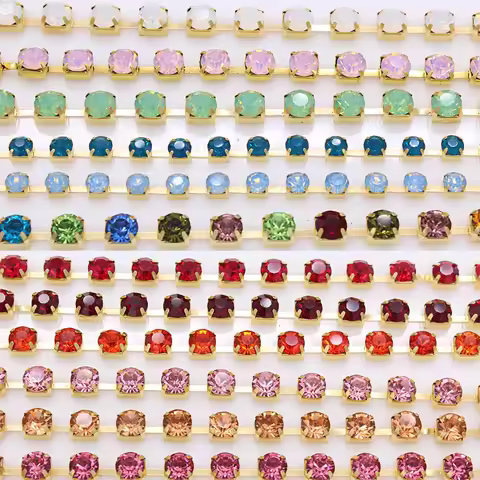 Rhinestone cup chain 1yard ss38 Crystal colors rhinestone gold matel Square Cup Use for jewelry garm