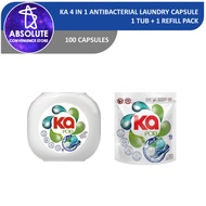 Ka 4in1 Antibacterial Laundry Capsule Detergent (Tub 46pcs + Refill Pack 54pcs)
