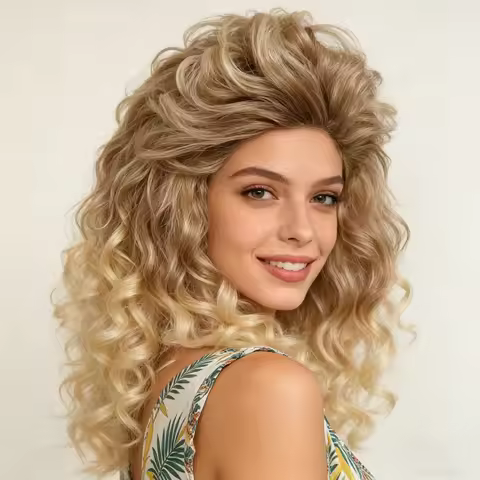 Synthetic Blonde Big Curly Wig for Women 80s Hippie Rocking 70s 90s Theme Party, Classic Fashion Ret