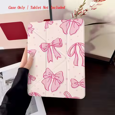 Stylish Lovely Y-Fold Acrylic Soft Pink Bow Pattern iPad Case For Apple iPad 10.2 Inch Air 4 Pro 11 