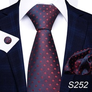 Hot Sale Brand Fashion 8 cm Tie Set Handkerchief Cufflink Gravatas Hombre Shirt Accessories Red Stri