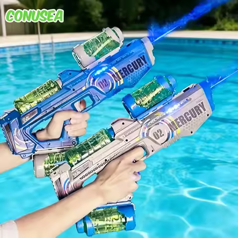Electric Water Gun Led Pistol Automatic Watergun Continuous Shooting Guns 3 Bottles Large Capacity G