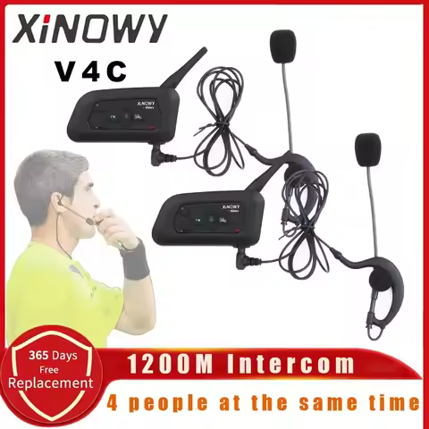 XiNOWy V4C Referee Headset Bluetooth Intercom Full Duplex 1200M Football Soccer Earhook Earphone BT 