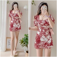 Trina Terno Skort Printed Forest Print Coords Puff Sleeves Top and Palda Shorts Crepe Fabric for Wom