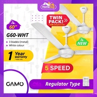 Gamo Ceiling Fan G60-wht - 60 Inch, Regulator, White, Twin Pack (2 Units/Box) | Kipas Siling