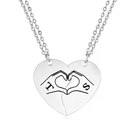 2 Pcs/Set Hand Heart Gesture Couple Necklace Stainless Steel I Love You Matching Necklace Singer Jew