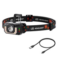 BORUiT LED Motion Sensor ไฟหน้า USB C ไฟหน้าแบบชาร์จไฟได้สีแดงสีขาวไฟหน้า Spotlight พร้อมตะขอแบตเตอร