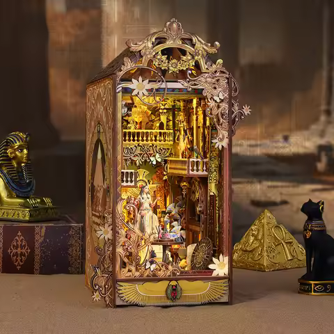 DIY Wooden Book Nook Shelf Insert Kits Miniature The Mysterious City Bookends Egypt Bookshelf Dollho