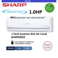 Sharp R32 J-Tech Inverter AHX9VED2 &amp;amp AUX9VED2 1.0hp Inverter Split Air Conditioner R32 Aircond - 5 Star Energy Saving