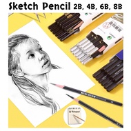 [LIL NOTEPAD] 12PCS SKETCH PENCIL 2B 4B 6B 8B WRITING DRAWING BLACK AND WHITE PENCIL