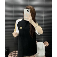 Adidas Black And White T-Shirt With 3 Yellow Stripes Sleeve Logo Embroidered Cotton High Quality Cool - Men'S And Women'S T-Shirt