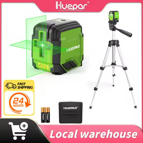 Huepar 2 Lines Laser Level with Tripod 98Ft Self-Leveling Horizontal & Vertical Green Cross Line Las