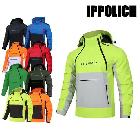 Spring Autumn Men's Color Block Anorak Jacket Windproof Hooded Pullover Coat Multi-Pocket Outdoor Hi