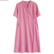 LAHSTORE linen dress with train collar, loose sves, emed hem, youthful DS33 (navy blue)