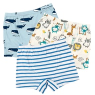 Maykids 男童款 印花四角內褲 3件組  85號  藍色條紋+可愛動物+藍色鯨魚