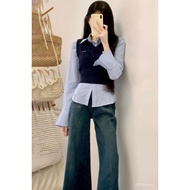 Return Rate 0.3% 2025 Spring Wear Suit Korean Version Preppy Style Short Knit Sweater Vest+Vest Laye